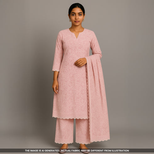 Thread Embroidered Cambric Cotton Fabric-F3674